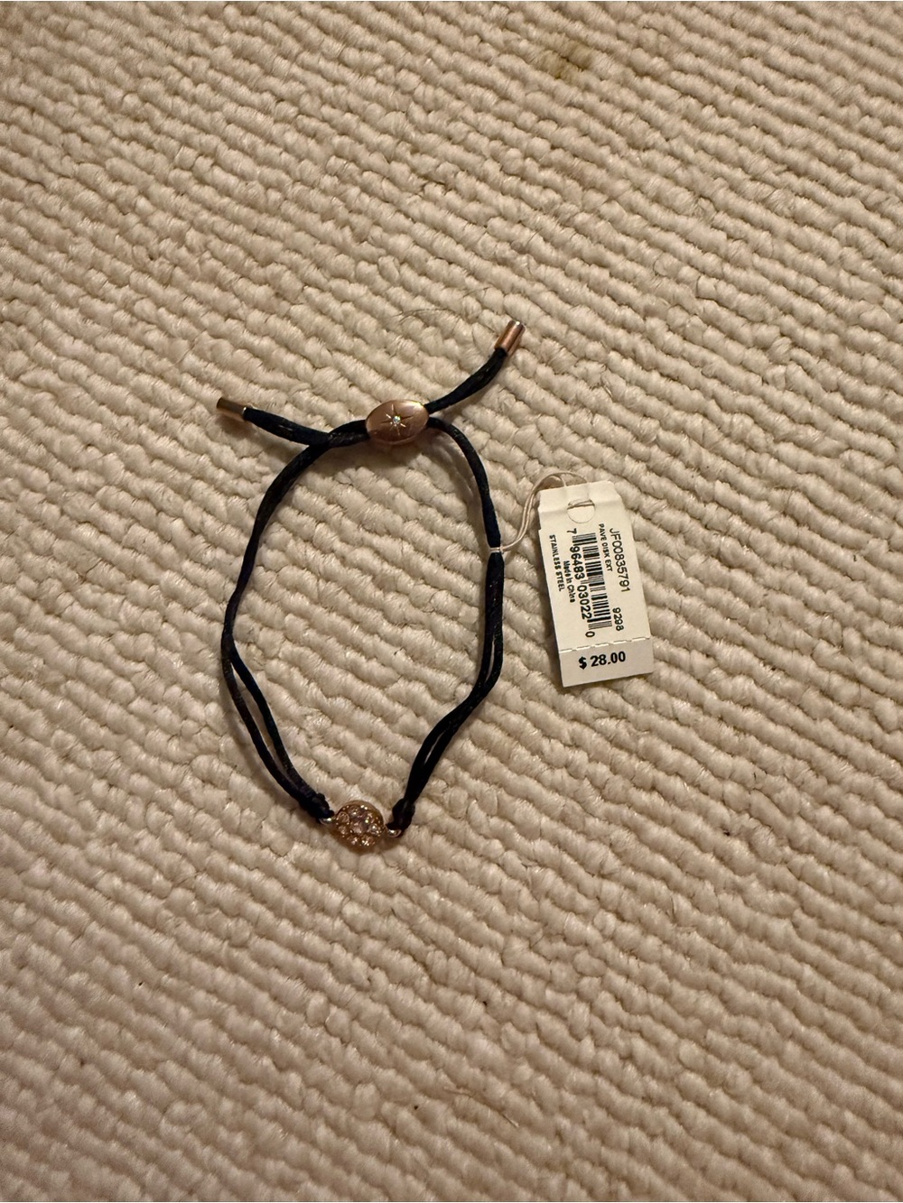 Fossil Black Cord Bracelet with Gold-Tone Hardware